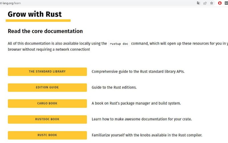 Tài liệu tự học về Rust mà bạn có thể tìm thấy ngay tại trang chủ
